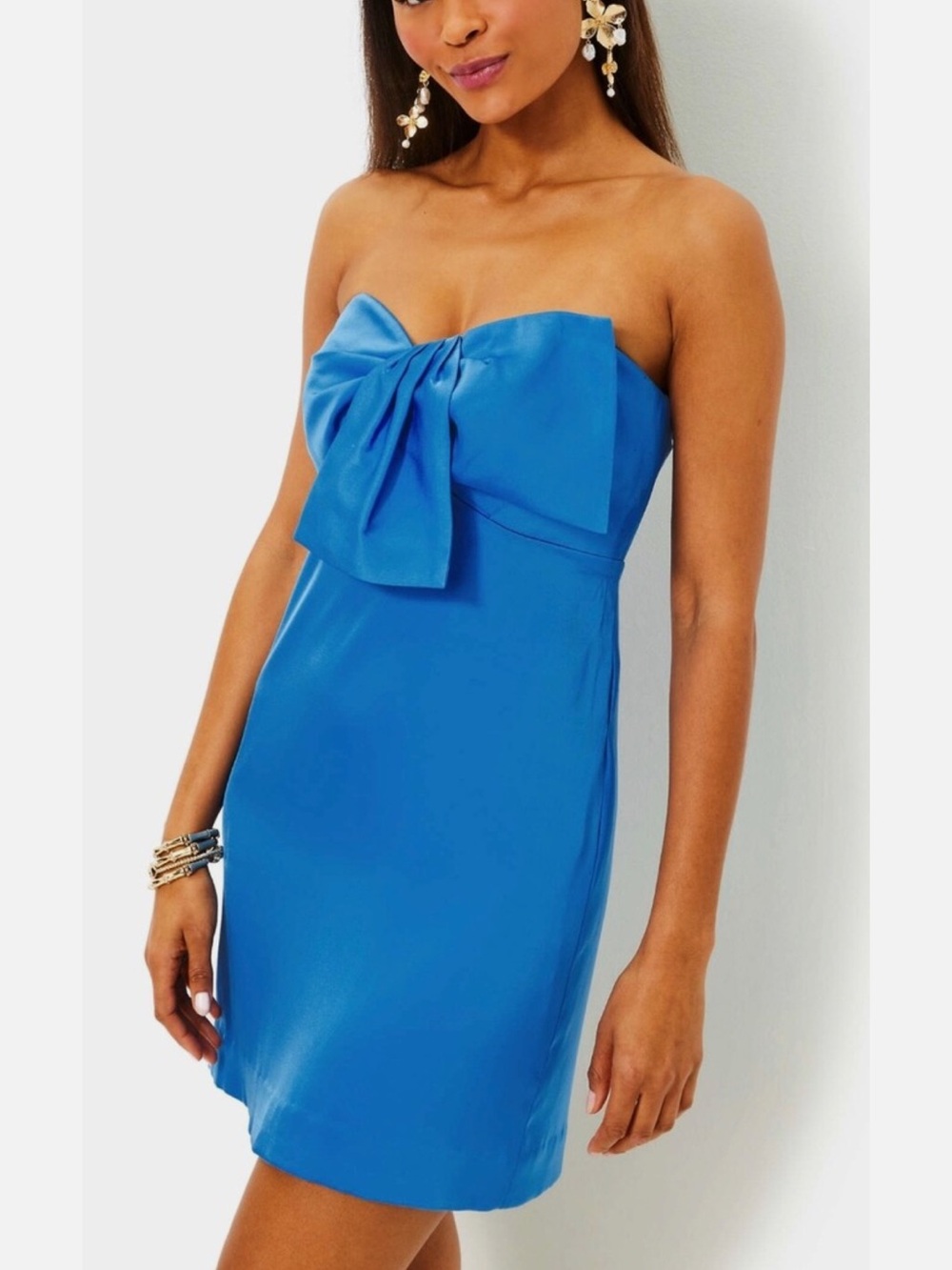NWT Lilly Pulitzer Carlynn Strapless Satin Bow Dress Morelle Blue
